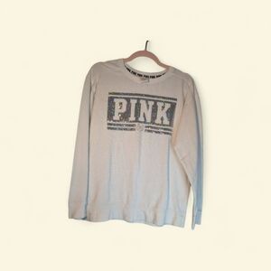 PINK Victoria’s Secret Silver Sequin White Crew Neck Sweatshirt XS